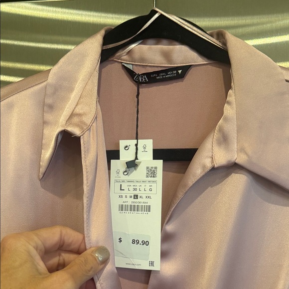NWT Zara Light Pink Satin dress size large - Picture 2 of 8
